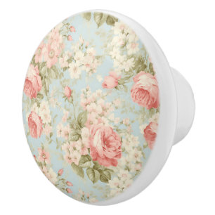 Pomo De Cerámica Estilo Shabby Chic Vintage Floral Rosas Victoriana