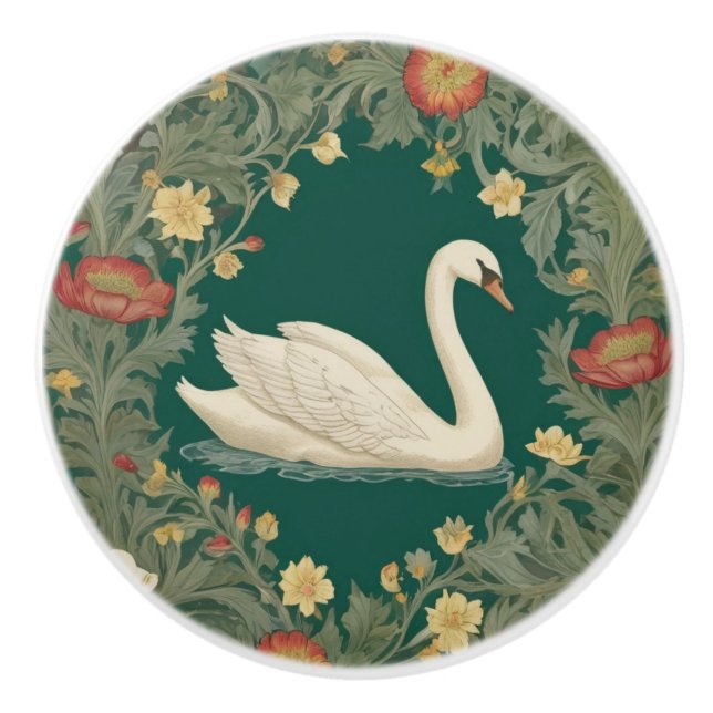 Pomo De Cerámica Estilo Swan William Morris Derecha frente al verde (Anverso)