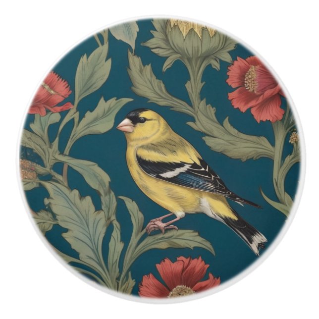 Pomo De Cerámica Estilo William Morris Izquierda American Goldfinch (Anverso)