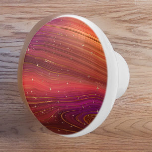 Pomo De Cerámica Estratos de la Tierra Sparkly Red y Naranja Molten