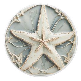 Pomo De Cerámica Estrella Art Nouveau Faux Faux Relief Mint Starfis