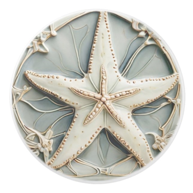 Pomo De Cerámica Estrella Art Nouveau Faux Faux Relief Mint Starfis (Anverso)