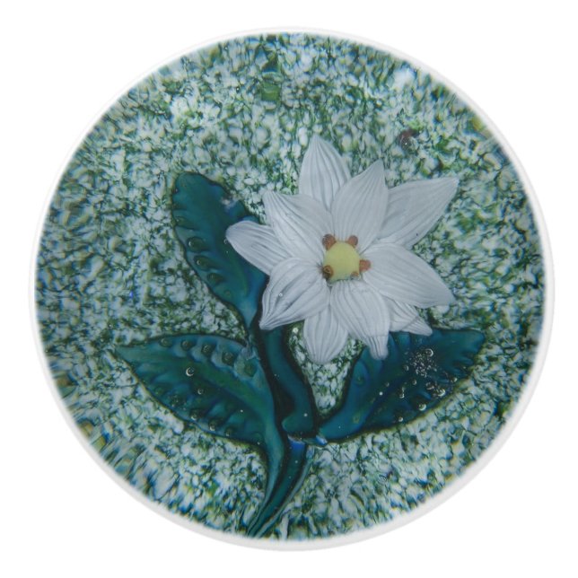 Pomo De Cerámica Estrella blanca Boho Flor Estrella verde (Anverso)