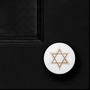 Pomo De Cerámica Estrella De David   Elegante oro y blanco moderno