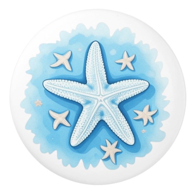 Pomo De Cerámica Estrella de mar en azul (Anverso)