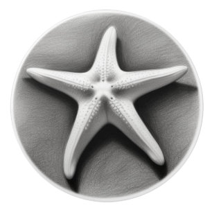 Pomo De Cerámica Estrella de mar en blanco y negro