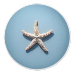 Pomo De Cerámica Estrella de mar exótica con fondo azul