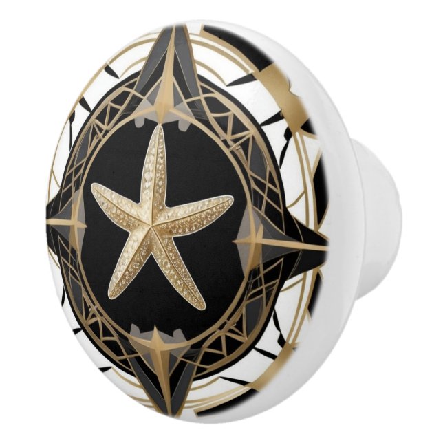 Pomo De Cerámica Estrella del mar Starfish Art Deco Blanco negro y  (Derecha)