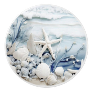 Pomo De Cerámica Estrella Del Mar Y Costa 3D De La Shell