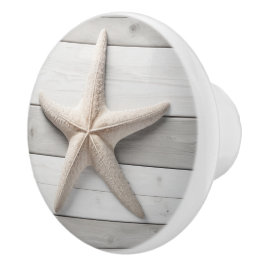 Pomo De Cerámica Estrella Neutral del Mar de Starfish Beige Faux Wo
