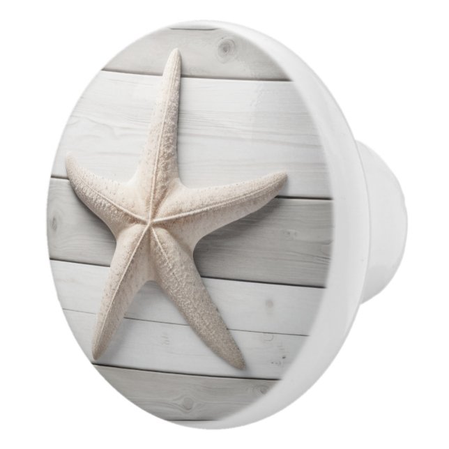 Pomo De Cerámica Estrella Neutral del Mar de Starfish Beige Faux Wo (Derecha)