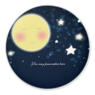 Pomo De Cerámica Estrella Pequeña Titilante Luna Feliz Celeste
