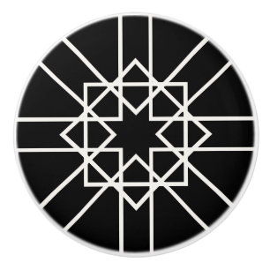 Pomo De Cerámica Estrellas cuadradas en blanco y negro geométricas