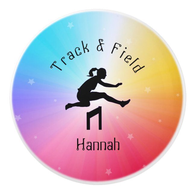 Pomo De Cerámica Estrellas de arcoiris de pista y campo para chicas (Anverso)