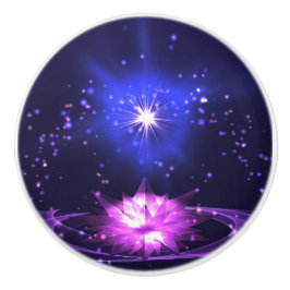 Pomo De Cerámica Estrellas de flores moradas cósmicas de Zen Crysta
