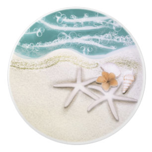 Pomo De Cerámica Estrellas de mar en la playa agua de mar teñida de