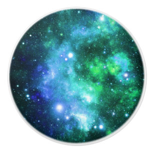 Pomo De Cerámica Estrellas del espacio del verde azul