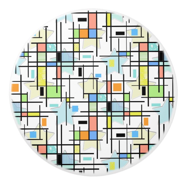 Pomo De Cerámica Estrellas en un fondo a cuadros. (Anverso)