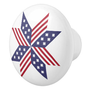 Pomo De Cerámica Estrellas nativas patrióticas rojas y azules