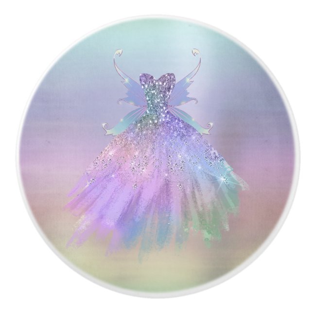 Pomo De Cerámica Ethereal Fairy Gown | Rainbow Ombre Pastel Sheen (Anverso)
