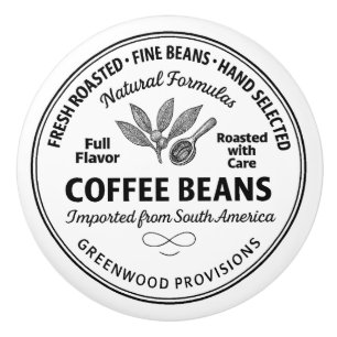 Pomo De Cerámica Etiqueta de Granos de Café Tipografía Vintage Peri