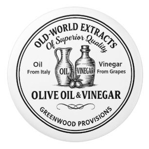 Pomo De Cerámica Etiqueta de Vinagre de Aceite Tipografía Vintage P