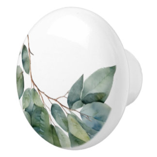 Pomo De Cerámica Eucalyptus acuarela vegetación botánica