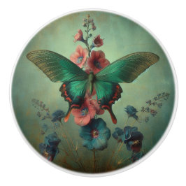 Pomo De Cerámica Extracción de cerámica floral de mariposa