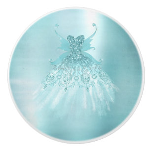 Pomo De Cerámica Fairy Wing Mint Gown   Luxe Pearl Green Aqua Sheen