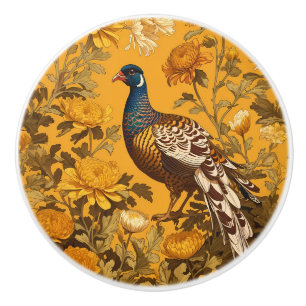 Pomo De Cerámica Faisán Elegante Inspirado en William Morris