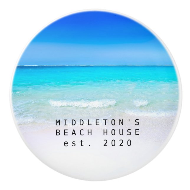 Pomo De Cerámica Familia costera Blue Aqua Ocean Sea Personalizado (Anverso)