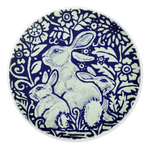 Pomo De Cerámica Familia de conejos azules y blancos Cilindros Carr