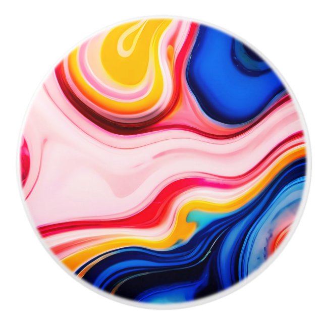 Pomo De Cerámica Fantasía blanca rosa rosa azul trendy (Anverso)