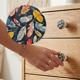 Pomo De Cerámica Fantasía Emplumada Boho