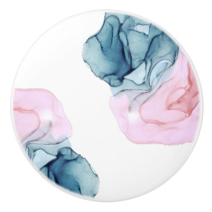 Pomo De Cerámica Fantasía Etérea Tinta Azul Verdoso y Rosa Glamour 