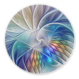 Pomo De Cerámica Fantasía floral, colorido abstracto flor fractal