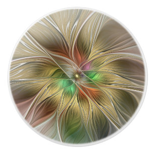 Pomo De Cerámica Fantasía Floral Con Fractal Dorado Moderno