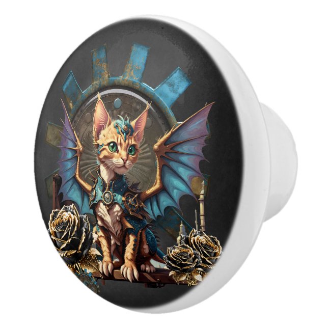 Pomo De Cerámica Fantasía maravillosa gato de vapor. (Derecha)