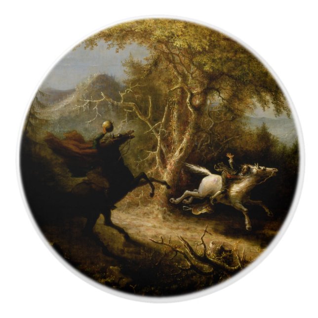 Pomo De Cerámica Fantasma de Halloween, un jinete sin cabeza (Anverso)