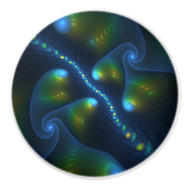 Pomo De Cerámica Fantasy Lights Abstract Blue Green Yellow Fractal (Anverso)