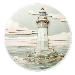 Pomo De Cerámica Faro Art Nouveau Faux Relief Mint Blue