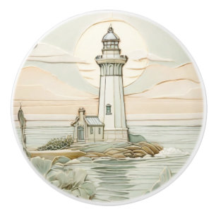 Pomo De Cerámica Faro Art Nouveau Faux Relief Pastel Mint