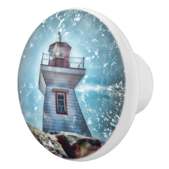 Pomo De Cerámica Faro Océano Turquesa Azul Costa Náutica (Derecha)