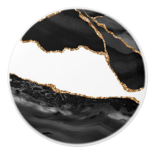Pomo De Cerámica Faux Marled Agate Black Stylish Luxury