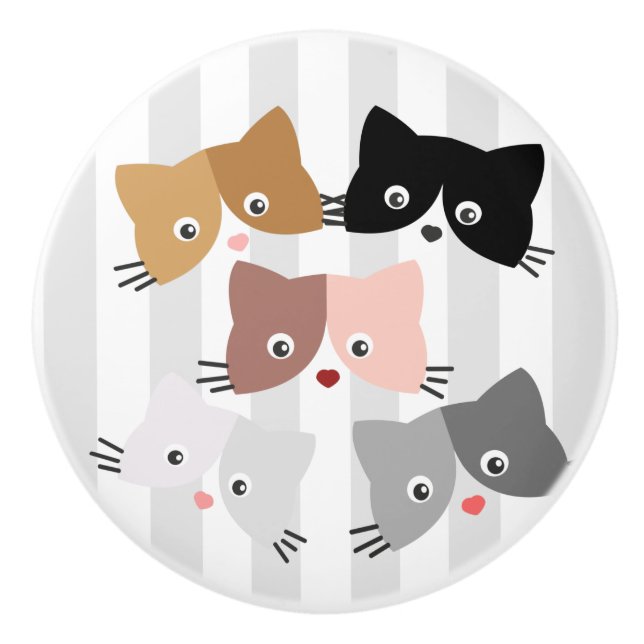 Pomo De Cerámica Felices gatitos curiosos (Anverso)