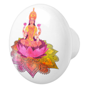 Pomo De Cerámica Feliz Diwali - Deepalavi Diosa Lakshmi 4