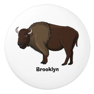 Pomo De Cerámica Feliz ilustracion de búfalo de bisonte americano