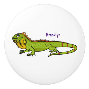 Pomo De Cerámica Feliz ilustracion personalizado de iguana verde