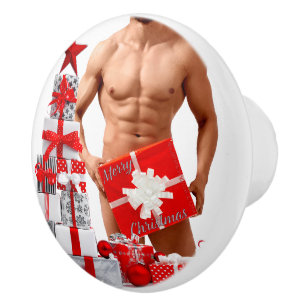 Pomo De Cerámica Feliz Navidad SlipperyJoe regalo rojo blanco plata