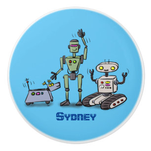 Pomo De Cerámica Feliz personalizado de trío de robots lindos